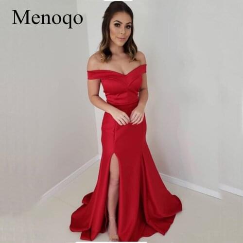 Robe De Soiree Red Mermaid Long Evening Dress 2020 Elegant Off the Shoulder Evening Gowns Sexy Side Slit Formal Party Dress