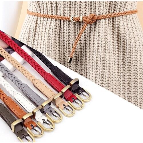 1Pcs Hand-Woven Women Belts Dress Jeans Metal Stylish Decoration Pin Buckle Versatile Belt PU Leather Solid Color