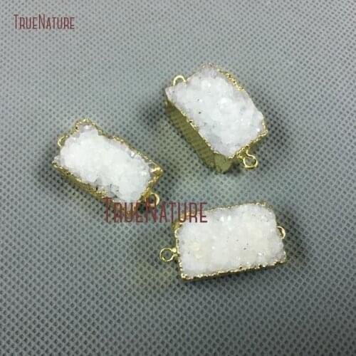 10Pcs Best Seller Gold Plating Oblong Shape Connector White Druzy Crystal Connector 25x10mm PC3958