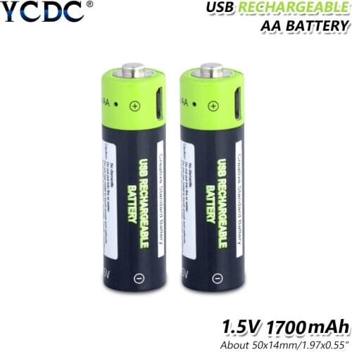 2Pcs 1.5V AA rechargeable battery 1700mAh USB rechargeable lithium polymer battery + Micro USB cable fast charging