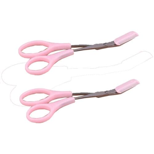 1pcs Pink Eye Brow Eyebrow Trimmer With Comb Eyebrow Hair Scissor Grooming Cosmetic Tool