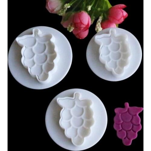 3PCS Grape Shape Plastic Baking Mold Kitchen Biscuit Cookie Cutter Pastry Plunger 3D Stamp Die Fondant Cake Decorating Tools