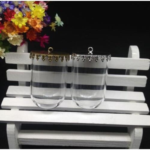300sets/lot 38*25mm tube bell jars glass globe crown base glass vial pendant glass cover dome necklace jewelry cute gifts charms
