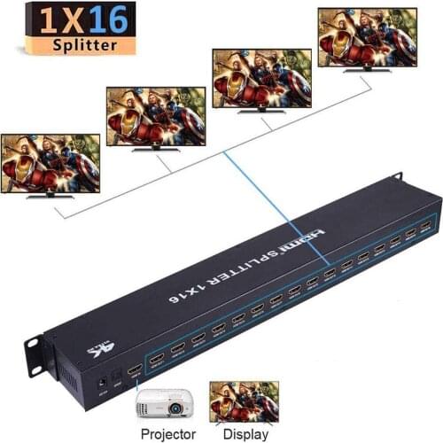 4K Rack Mount HDMI Splitter 16 Port by TLT-1x16 Ultra HD HDMI TV Splitter 4K 60Hz Powered HDMI Supports 4K/5MP/1080P and 3D