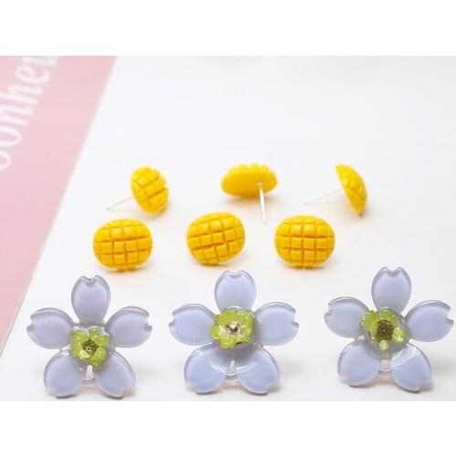 6pcs Korean Style Elegant fresh pineapple blue flower resin cute all-match Stud Earrings For Women diy Jewelry Accessories