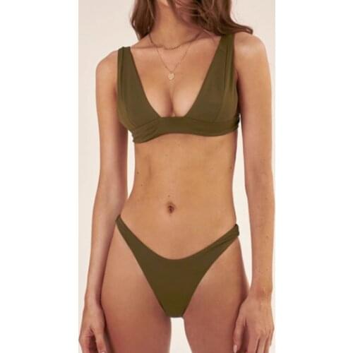 Brazilian Bikini Set Sexy Two Piece Solid Color High Waist Split Swimsuit Swimwear Bathing Suit Women