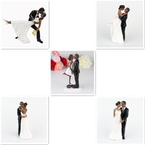 Black Skin Couple Romantic Groom & Bride Marry Resin Figurine Wedding Cake Topper Decoration Supplies Valentines Engagement