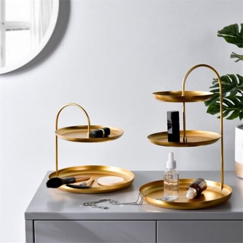 Double-layer Coffee Mug Gold Cosmetic Storage Tray Fruit Tray Jewelry Earring Rack Shelf Display Rack Finishing Rack Storage Box