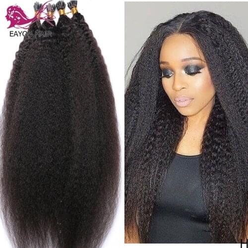 EAYON Itip Human Hair Extensions Kinky Straight Remy Brazilian Stick I Tip Hair Extensions For Black Women 0.95g/strand 8-28"