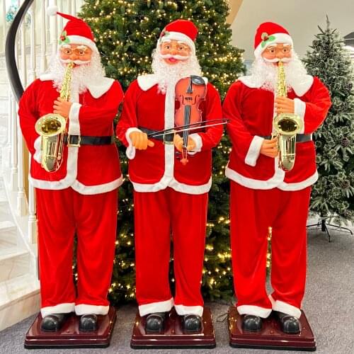 1.8m Electric Saxophone Santa Claus Christmas Decoration Shopping Mall Hotel Santa Claus Welcome Decoration Christmas Gift 1 Pc
