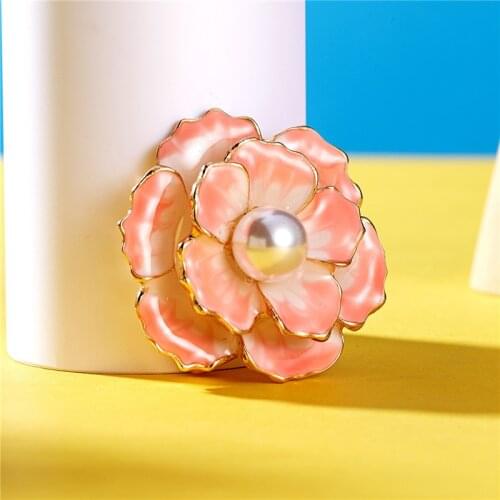 Enamel Saturna Camellia Flower Brooches for Women Pink Color Fashion Coat Handbag Pins New Arrival Jewelry Gift