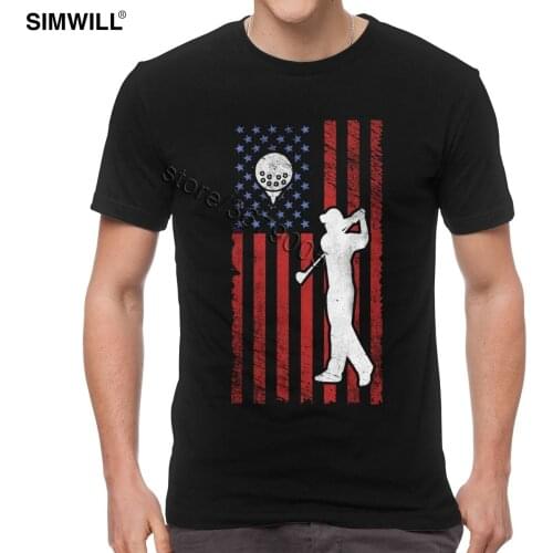 Summer New T Shirt Mens Cotton Vintage American Flag Golfers T-Shirt Short Sleeves Grunge Play Golf Graphic Leisure Tees Apparel
