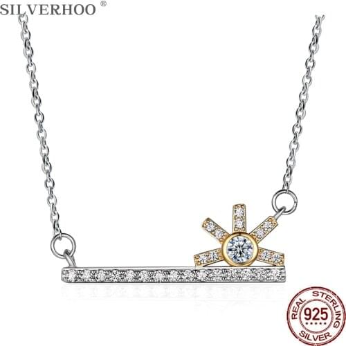 SILVERHOO Fine Necklace For Women S925 Sterling Silver Sunrise In Sea Creative Boutique Jewelry Key Modeling Pendent Necklace