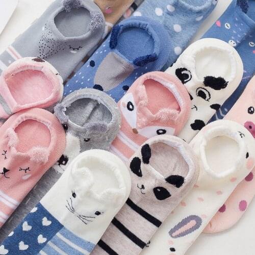 Cotton Women Socks 3D Ear Short Girls Boat Socks Cartoon Cute Female Slippers Kawaii Cat Invisible Cotton Japanese Animal Socks