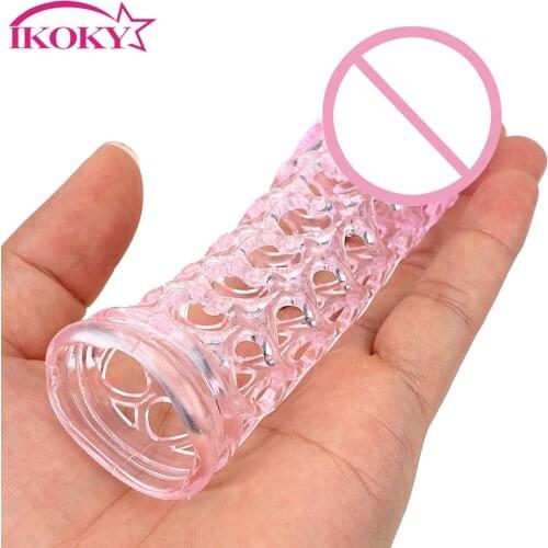 IKOKY Silicone Penis Sleeve Cock Ring Sex Toys for Men Male Penis Extender Penis Ring Reusable Condom Delay Ejaculation