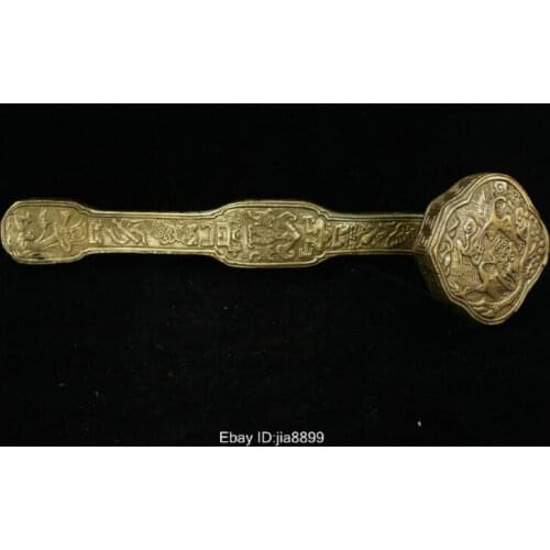 Chinese Folk Fengshui Bronze Brass Lucky Auspicious Crane Bird Ruyi Statue