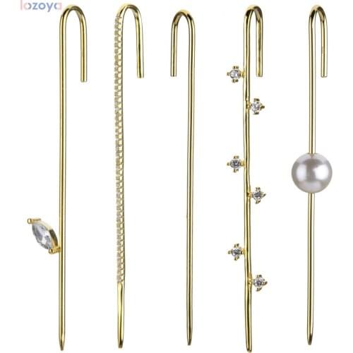 LOZOYA 925 Sterling Silver Amoret CZ Women Jewelry Thread Ear Pin Ear Cuffs Earring Without Piercing Clips Earcuff Cuffs