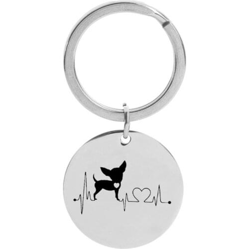 New Fashion Round Chihuahua Keychains Stainless Steel Chihuahua Key Chains Jewellery