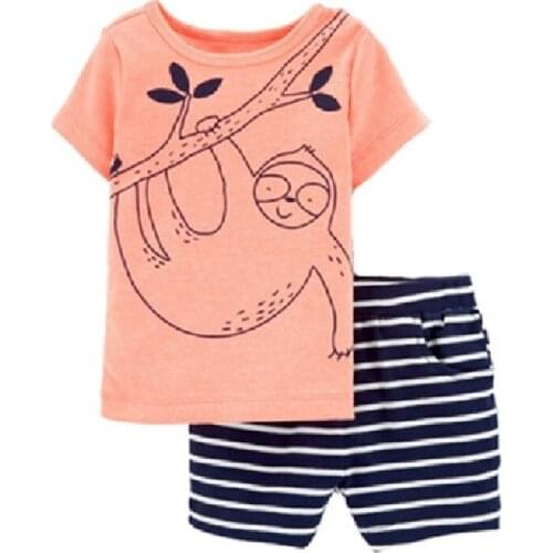 Folivora Little Boys Clothes Suit Summer Baby Sloth Top Pant Outfit For Boy Cotton Infant Clothing Sets Pajamas Sleepwear Soft