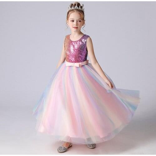 5-14 Years Kids Dress for Girls Wedding Tulle Lace Long Girl Dress Elegant Princess Party Pageant Formal Gown for Teen Children