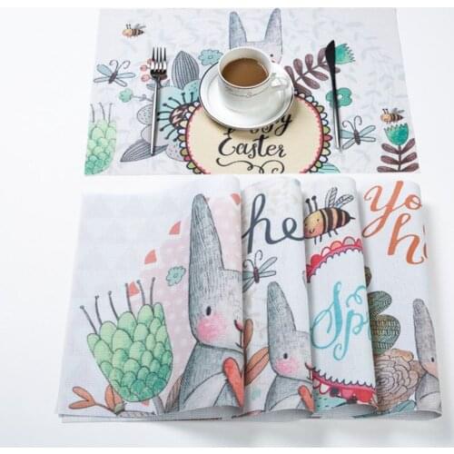 Easter Bunny Decor Table Mat Cute Rabbit Cartoon Animal Placemats Children Kids Tableware Pad Happy Easter Decorations for Home