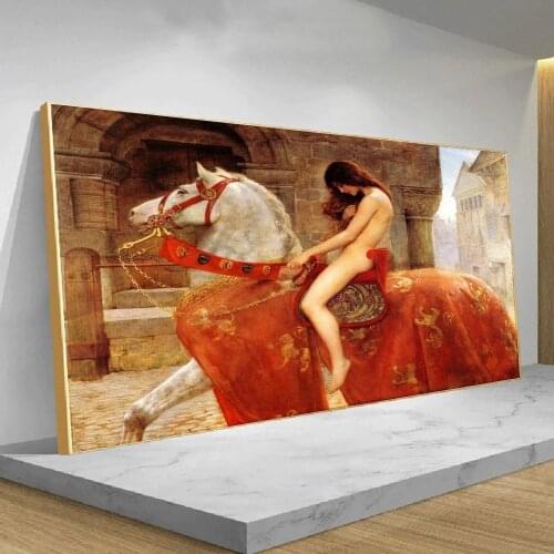 John Collier famous painting Mrs. Godiva woman canvas painting posters and prints pop art wall pictures for home decoration