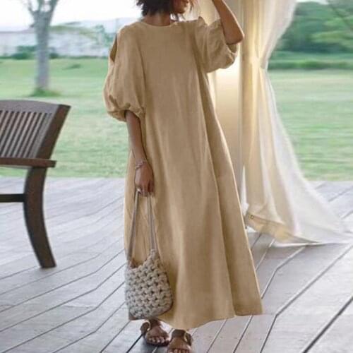 Cotton Elegant Dresses for Woman Long Summer Dress Big Size Cascading Casual Robe Ruffles Puff Sleeve Maxi Dress