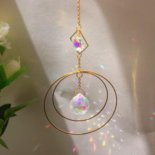 Moon Ring Rainbow Crystal Hanging Prism Ornament Pendant Home Garden Car Decor Crystal Wind Chime Pendant Curtain Ornament