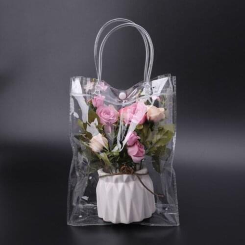 Clear Tote Bag PVC Transparant Handbag With Handle Wedding Party Favors Makeup Packaging Bags With Button