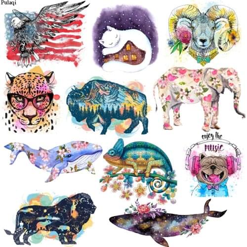 Pulaqi Eagle Patch Leopard Applique Stripes Iron On Transfers For Clothing Animal Head Flower Thermal Stickers On Clothes Badges