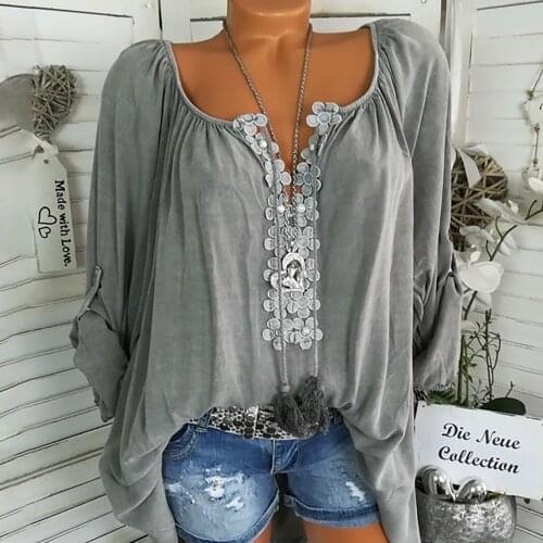 Plus Size Womens Tops And Blouses Women Summer Casual Fashion O-neck Long Sleeve Top Loose Blouse Blusas Mujer De Moda 2021