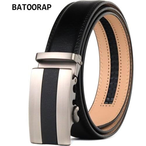 Formal Leather Waist Strap Male Fashion Black Cowhide Ratchet Belt For Men Automatic Click Buckle 35MM Width Belts BA-R011