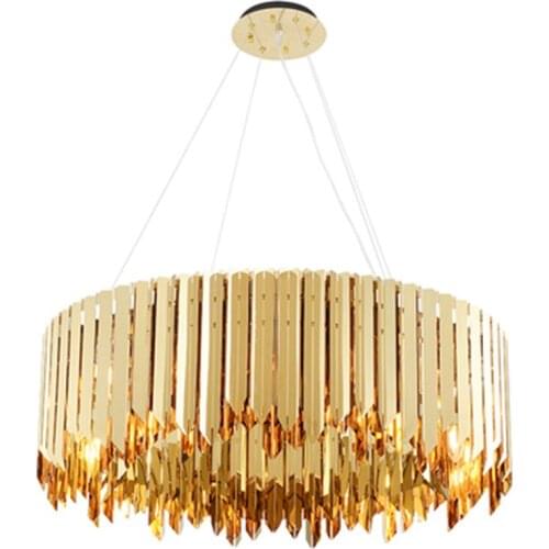 Luxury Round Plate Metal Led Pendant Light Lustre Gold / Silver Stainless Steel E14 Pendant Lamp Luminaire Lampapras For Vila