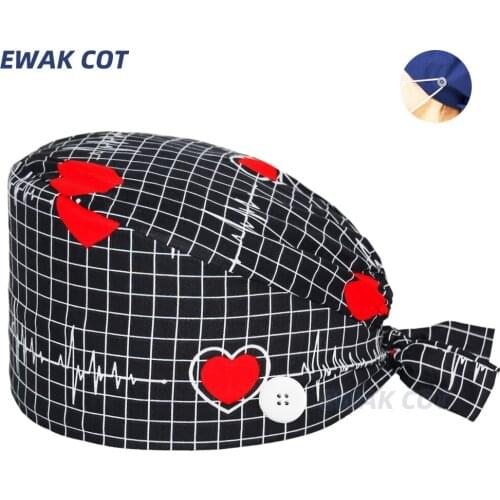 Unisex Frosted Hat Adjustable Pure Cotton Hygienic Health Pattern High Quality Sweat Absorbent Elastic Scrub Cap Headwear New