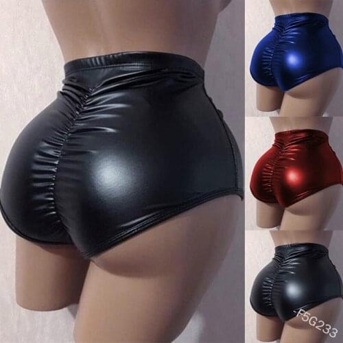 2021 Dancing Shorts Collocation Boots Pants High Stage Dancers Show Tight-Fitting Elastic Waist Bright Leather Hot Pants Women