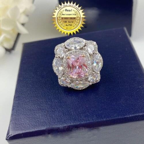 Solid 18K Gold 1ct pink Moissanite Diamond and 2ct white moissaniteRing D color VVS With national certificate