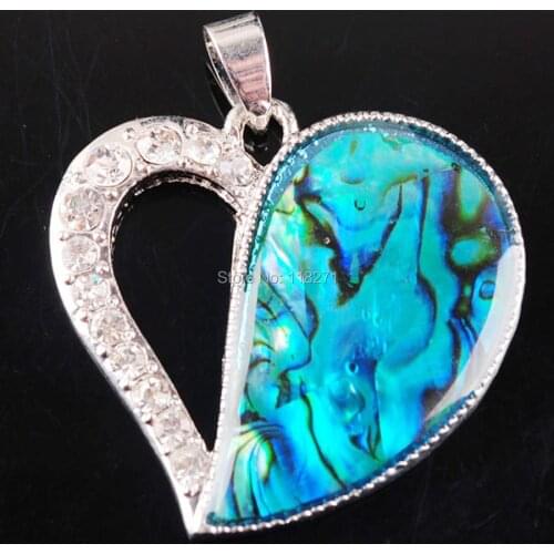 WOJIAER New Zelanian Abalone Shell Pearl Gem Bead Heart Pendant Jewelry PN771