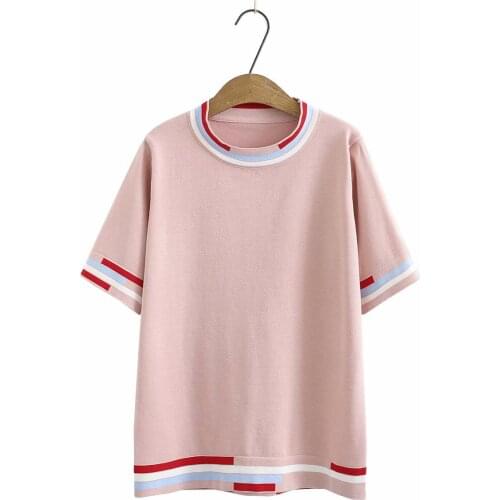 Plus size Loose knit short sleeve o-neck women tshirts 2021 new summer casual ladies t shirts female tops t-shirts pink black
