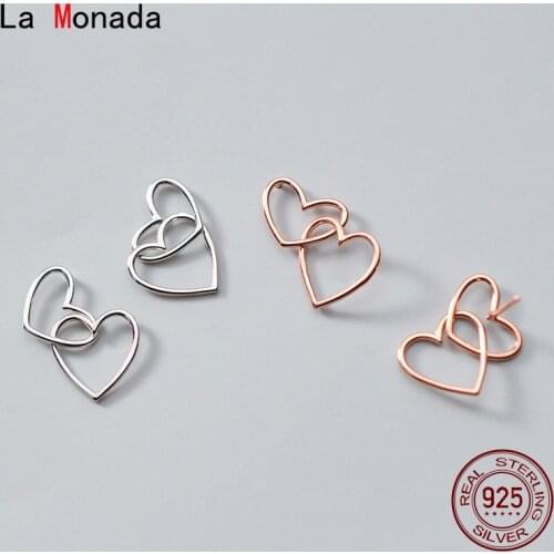 La Monada Women Stud Earrings Korean 925 Sterling Silver Earrings For Women Jewelry Two Heart Interlock Womens Earrings Stylish