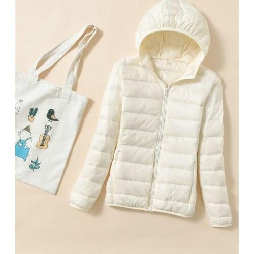 Woman White Duck Down Jacket Female Solid Color Thin Stand Collar Hooded Fashion Coats Autumn Ladies Casual Basic Outwear Q88