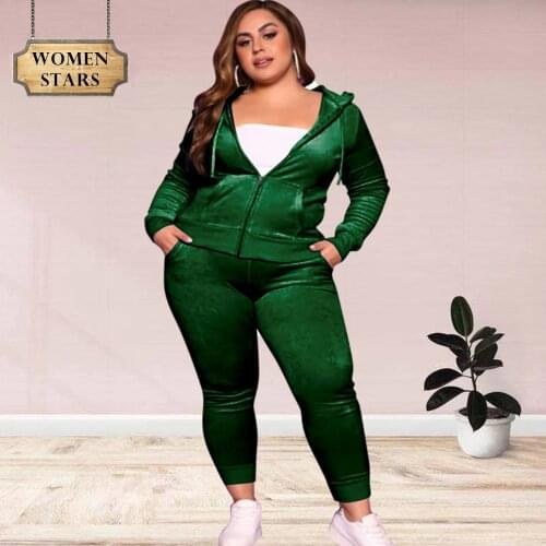 Plus Size Tracksuit Women Two Piece Set Casual Sweatsuit Hoodie Velvet Zipper Tops Coat Leggings Pants Wholesale Dropshipping