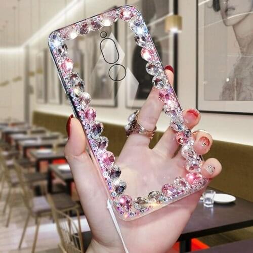 Mobile Phone Case For Huawei Mate10lite Rhinestone Female Full Transparent With Lanyard Protective Case