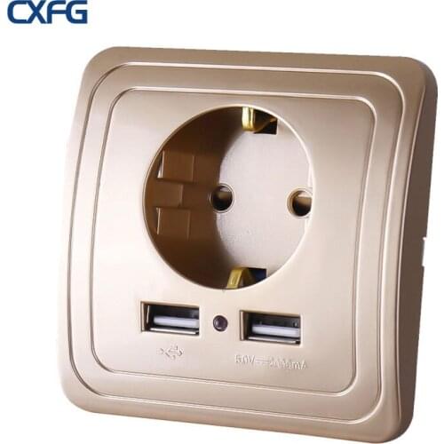 CXFG Wall Socket Charger Adapter 2 Port Usb Embedded Charger German Standard Plug Socket Double USB EU Standard Power