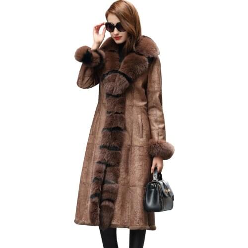 Double Faced Real Fur Coat Female Luxury Rabbit Fur Coats Winter Coat Women Fox Fur Collar Real Leather Jacket MY4244