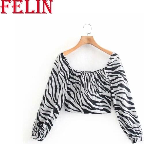 FELIN 2021 Womens Zebra Stripes Blouse Za Weaving Top Shirt Long Sleeve blusas Casual Shirt Chic Tops Mujer Saco verano