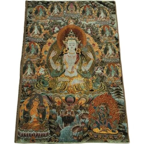 Thangka Brocade painting Silk embroidery Embroidery Buddha Gold silk weave White Tara
