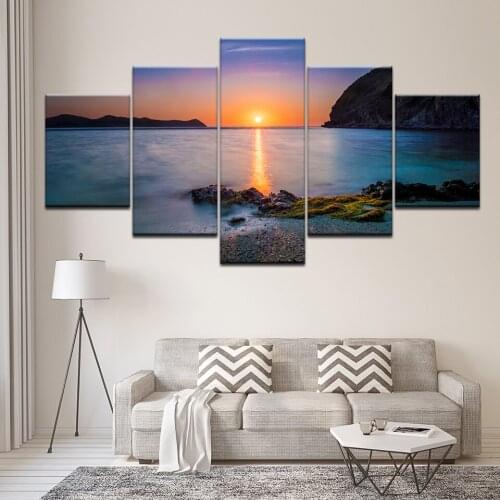 Canvas Painting Seascape sea ocean with sunrise 5 Pieces Wall Art Painting Modular Wallpapers Poster Print Home Decor