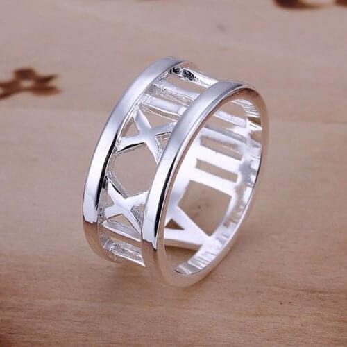KN-R026 Hot Selling size 6#7#8#9# silver plated Rings for women mens silver Color jewelry fashion jewelry Hollow Rome Ring