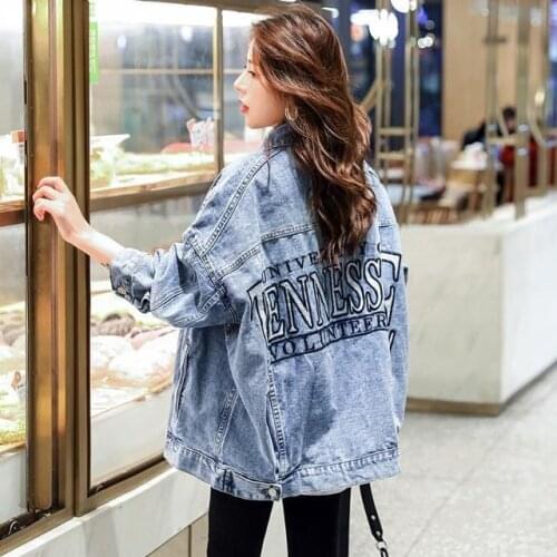 Spring 2021 Fashion Jeans Jacket For Women Retro Korean Version Loose Letter Embroidery Kurtka Dżinsowa Damska Female Denim Coat