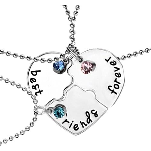 Fashion Best Friend Forever Statement Necklace Sets 3 Pieces Puzzle Broken Heart Necklaces & Pendants BFF Collier Friendship